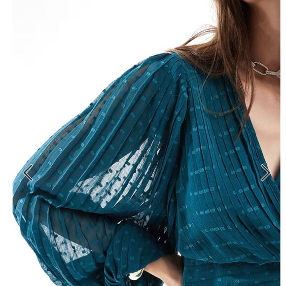 ASOS DESIGN Teal Pleated Textured Chiffon Maxi Dress Size 6 - Picture 3 of 15